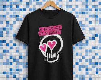 5 SECONDEN ZOMER Hartschedelroze premium ultrakatoen zwarte T-shirt