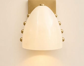 Modern Brass Wall Sconce Mid Century Glass Lamp Sculptural Bathroom Vanity Light Handmade Fixture