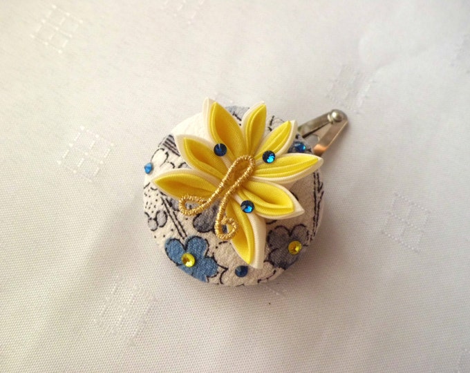 Vintage Kimono Covered Button Hair Clip Kanzashi Butterfly Etsy