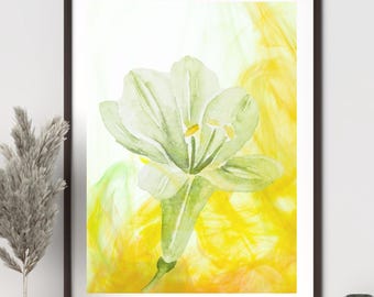 Watercolor Floral Print, Yellow Flower Botanical Art (Digital Download)