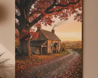 Rustikaler, rustikaler Landhaus Druck, Sonnenuntergang Landschaft, Herbst Dekor (Digitaler Download)