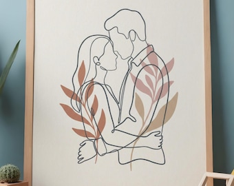 Personalisierte Liebhaber Linie Art Print, minimalistische Terrakotta Boho Dekor (digitaler Download)