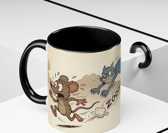 Cartoon Cat Chasing Dog mug | Accent Coffee Mug 11oz