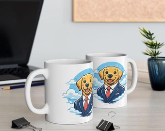 Golden Retriever in Suit Mug | Ceramic Coffee Mug