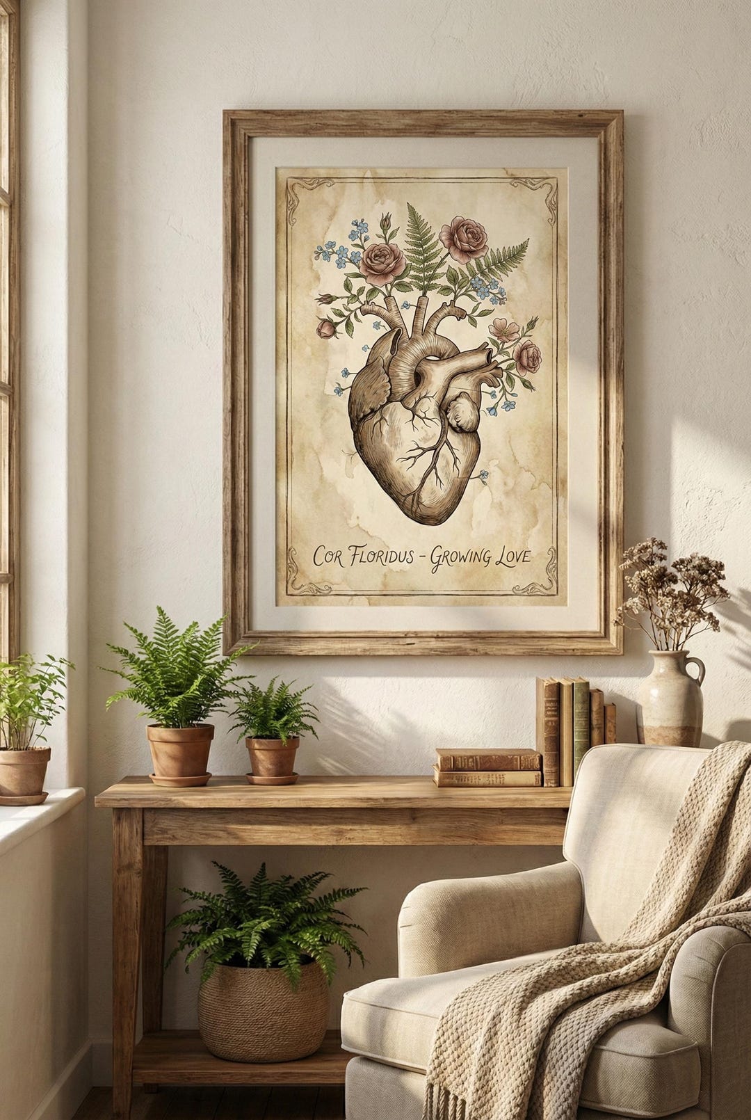 Anatomical Heart Floral Print | Vintage Valentine's Day Gift (digital ...