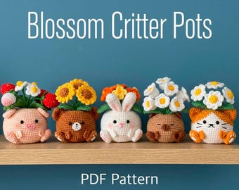 Amigurumi Blossom Critter Pots Crochet Pattern – Sunflower Bear Pattern, Strawberry Pig – PDF Play PDF