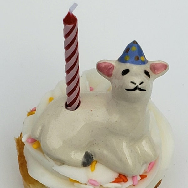 White Lamb Candle Holder, Ceramic Cake Topper, Birthday Cake Gift