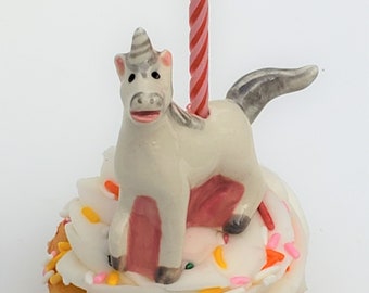 Unicorn Candle Holder, Ceramic Cake Topper, Unicorn Party Cake Candle Holder