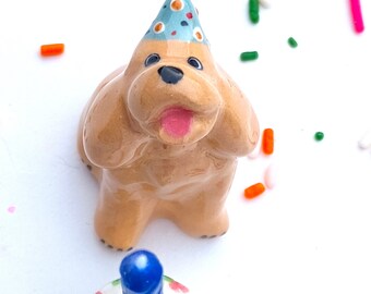 Cocker Spaniel and Cake Set, Candle Holder, Ceramic Cake Topper, Birthday Cake Gift