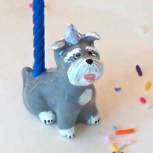 Schnauzer Candle Holder, Ceramic Cake Topper, Birthday Cake Gift