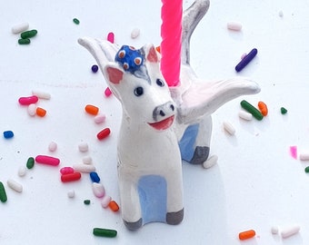 Tiny Flying Horse Candle Holder, Ceramic Cake Topper, Birthday Cake Gift