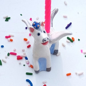 Tiny Flying Horse Candle Holder, Ceramic Cake Topper, Birthday Cake Gift