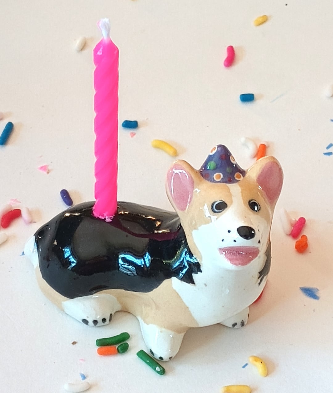 Corgi Candle Holder, Ceramic Cake Topper, Birthday Cake Gift