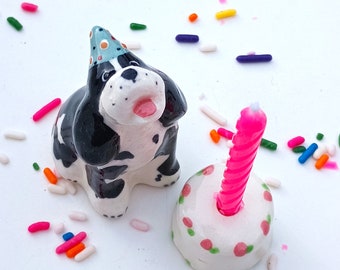 Spaniel Candle Holder, Cocker Spaniel Ceramic Cake Topper, Birthday Cake Gift