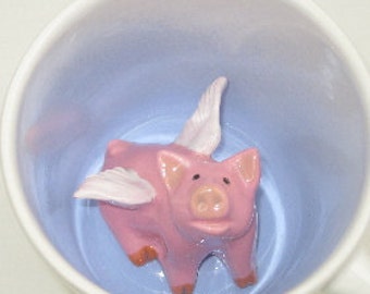 Flying Pig (Made to Order) Surprise Mug, Peek-A-Boo Cup, Child's Special Cup, Handmade Flying Pig Coffee Mug