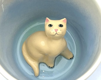 Light Yellow Cat Surprise Mug, Marmalade Kitten, Orange Cat Peekaboo Teacup