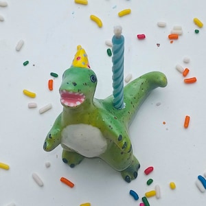 Dinosaur Candle Holder, Ceramic Cake Topper, Birthday Cake Gift, T Rex Decoration
