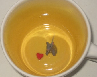 Mouse with Heart Surprise Mug (In Stock) Valentines Day Mug, Peekaboo Teacup