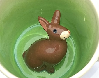 Brown Rabbit Surprise Mug, Bunny Peekaboo Teacup
