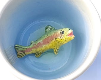 Trout Inside Coffee Cup, Fish Peek a boo in Teacup
