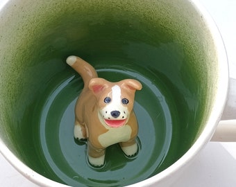 Brown Terrier Paw Printed "Second" Surprise Peekaboo Mug, Animug Teacup