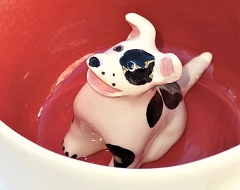 Black Spotted Terrier Paw Printed Hidden Animal Inside Tea cup, Peekaboo Mug (In Stock)
