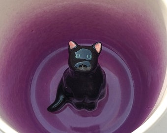 Black Cat Paw Printed Surprise Mug, Solid Black Cat Teacup