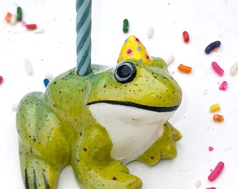 Frog Candle Holder, Ceramic Party Cake Topper