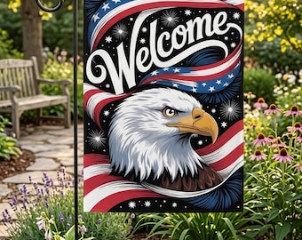 Patriotic Eagle Welcome Garden Flag, American Flag Yard Decor, 4th of July Outdoor Flag, USA Patriotic Welcome Flag
