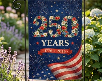 250 Years Garden Flag, 1776-2026 Patriotic Floral Flag, USA Anniversary Yard Decor, Independence Day Outdoor Flag