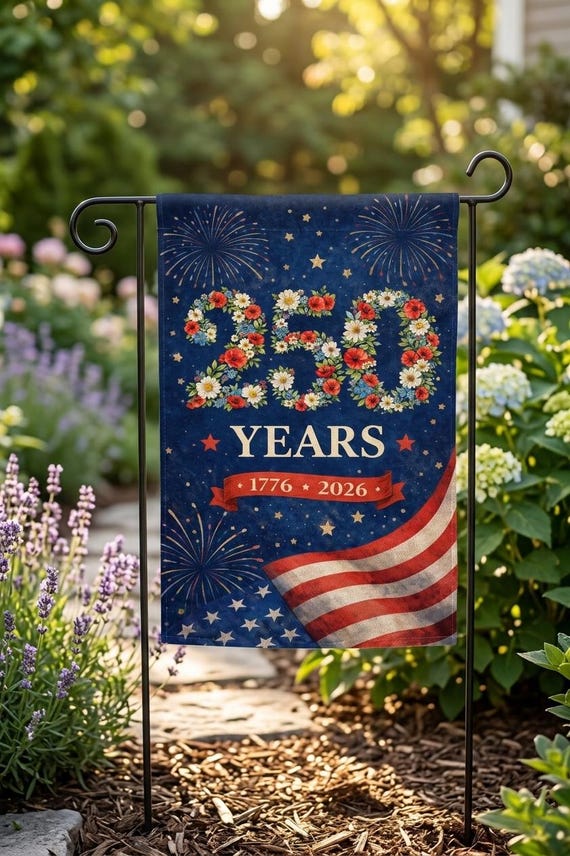 250 Years Garden Flag, 1776-2026 Patriotic Floral Flag, USA Anniversary Yard Decor, Independence Day Outdoor Flag