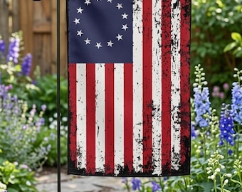 Vintage American Flag Garden Flag, Betsy Ross 13 Star Flag, Rustic Patriotic Yard Decor, Farmhouse USA Outdoor Flag