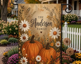 Personalized Pumpkin Fall Garden Flag | Custom Family Names Outdoor Yard Sign Decor