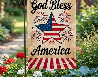 God Bless America Garden Flag, Patriotic 4th of July Flag, USA Star Yard Decor, Independence Day Flag