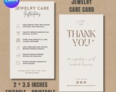 Jewelry Care Card Template, Minimalist Thank You Insert (Canva Editable, 2x3.5 inches Digital Download )