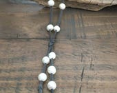 FRESHWATER PEARL SUEDE Necklace, Beautiful Large White Rice Pearls Dark Grey Faux Suede, Gray Suede Necklace