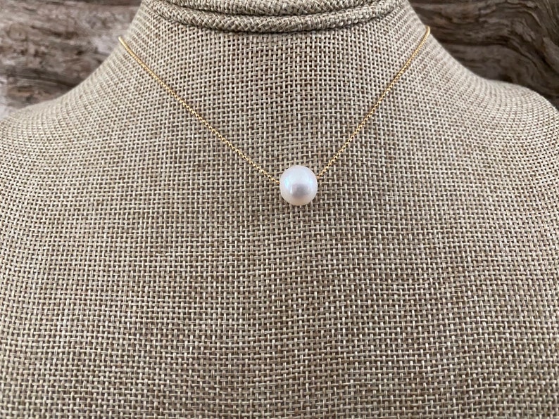 14K Gold Plated Sterling Silver Beach Wedding DAINTY GOLD PEARL Necklace Bridesmaid Round Freshwater Pearl Choose 16 or 18 Length