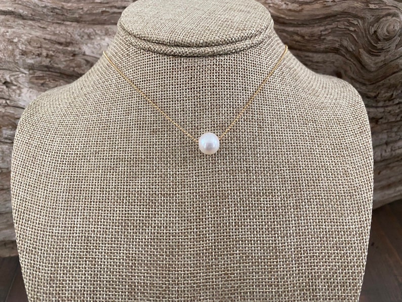 14K Gold Plated Sterling Silver Beach Wedding DAINTY GOLD PEARL Necklace Bridesmaid Round Freshwater Pearl Choose 16 or 18 Length