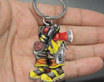 Personalized Keychain Gift For Firefighters Acrylic Keychain, Custom Name Flat Keychain for Firefighter