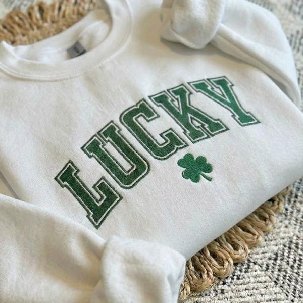 Embroidered Lucky Sweatshirt, St Patrick's Day Crewneck