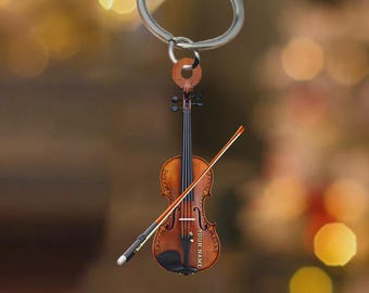 Personalized Violin Keychain, Custom Name Flat Acrylic Keychain for Violin Lovers