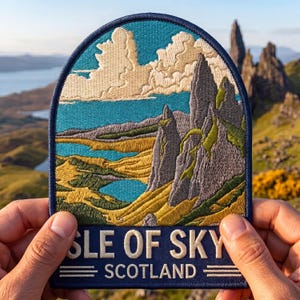 Isle of Skye Scotland Embroidered Patch, Landscape Travel Souvenir (Iron-On)