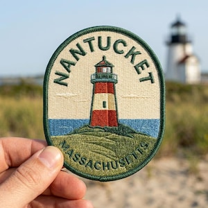 Nantucket Massachusetts Embroidered Patch, Lighthouse Travel Souvenir Patch for Jacket Backpack Hat