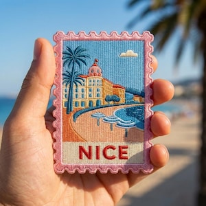 Nice France Embroidered Stamp Patch, Coastal Beach Travel Souvenir (Iron On)