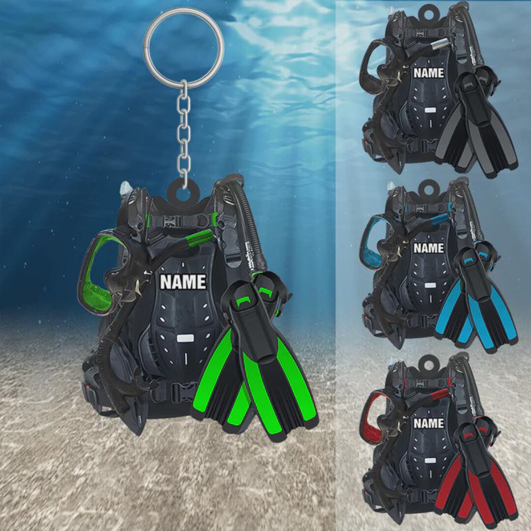 Personalized Scuba Diving Equipment Keychain, Custom Name Flat Keychain ...
