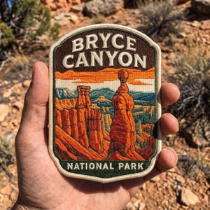 Bryce Canyon National Park Embroidered Patch, Utah Desert Landscape Iron On Applique, Hiking Travel Souvenir for Jacket Backpack Hat