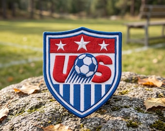 Patriotic Soccer Shield Embroidered Patch, USA Sports Iron On Sew On Applique, American Football Badge for Jackets Bags Hats