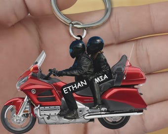 New Release Personalized Biker Couple Gold Wing Motorcycle- PERSONALIZED Acrylic Keychain