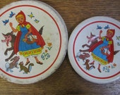 Tin Litho Tea Set plates and saucers. Red Riding Hood and the Wolf. 1950 39 s