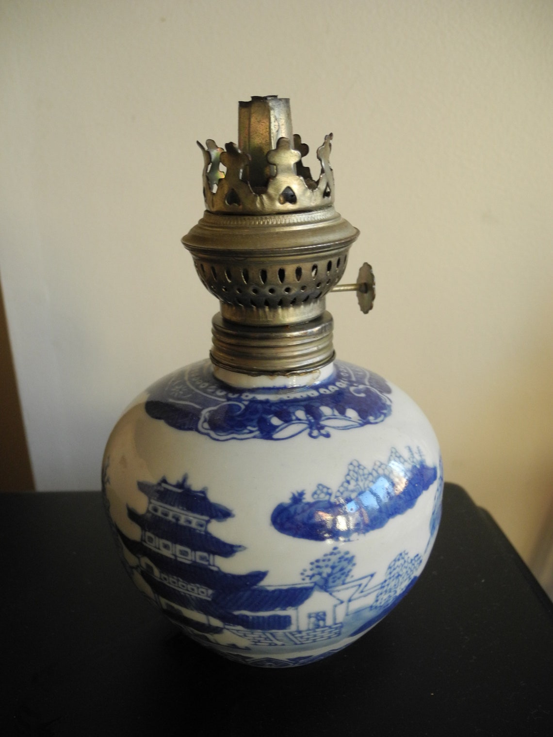 Vintage Ironstone Kerosene / Oil Lamp Base Asian Style Ceramic Etsy